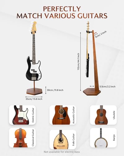 STRICH Bass Guitar Stand HardWood 441 Height Floor Guitar Dispaly Walnut Guitars Holder with Hanger for Home Studio FH2 Bass Display - Image 3