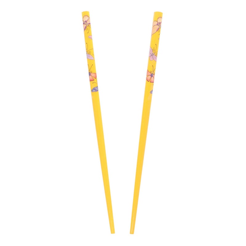Motique Accessories Set of Two Wooden Hair Sticks With Butterflies Chopsticks Hair Pin for Women 7 inches Long Yellow