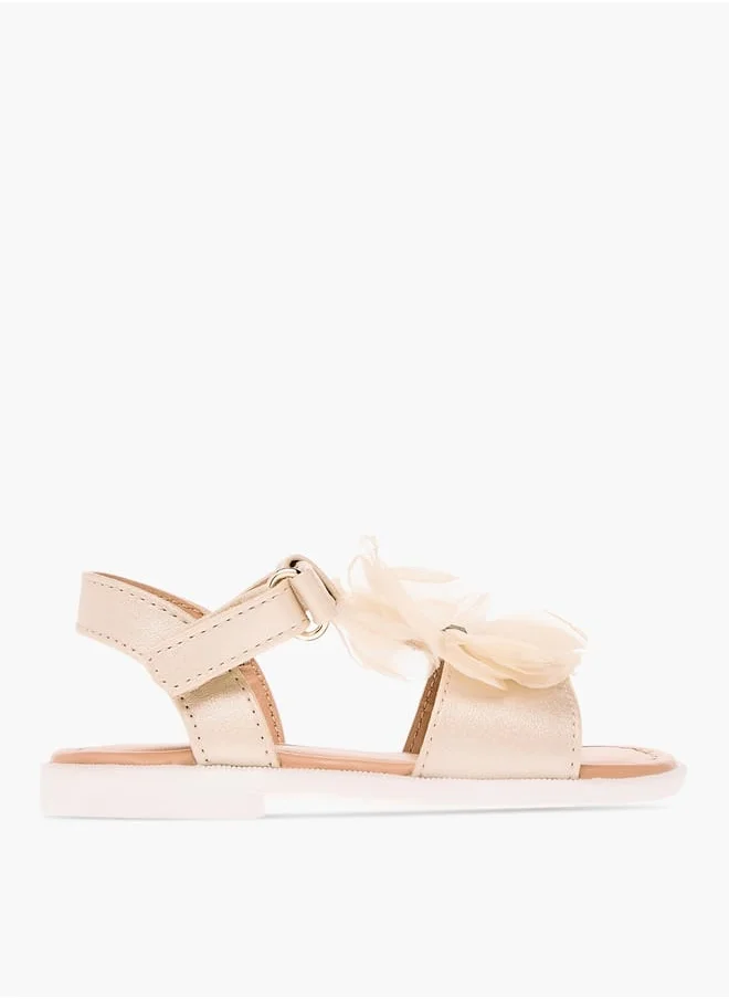 Barefeet Girls Flower Applique Sandals With Hook And Loop Closure