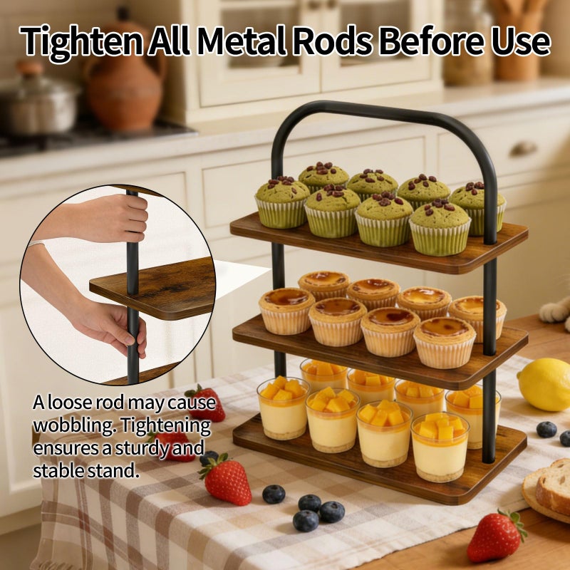 OugeWood 3 Tier Cupcake Stand 2 PACK Wooden Metal Cupcake Stand Reusable Cupcake Display Stand Tiered Tray Stand Dessert Table Display Set Serving Trays for Party Rustic Farmhouse Vendor - Image 5