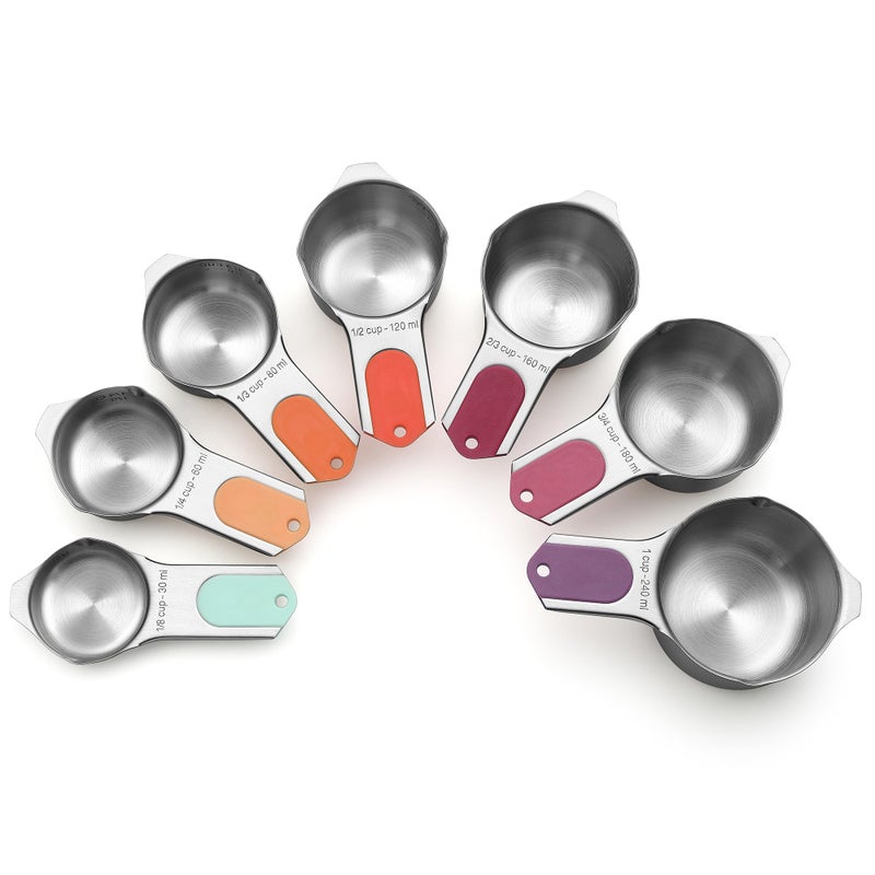 Spring Chef Magnetic Stainless Steel Measuring Cups, Patented, Kitchen Tools with Easy to Read Markings for Measuring Dry or Liquid Ingredients, Set of 7, Desert Sunset - Image 1