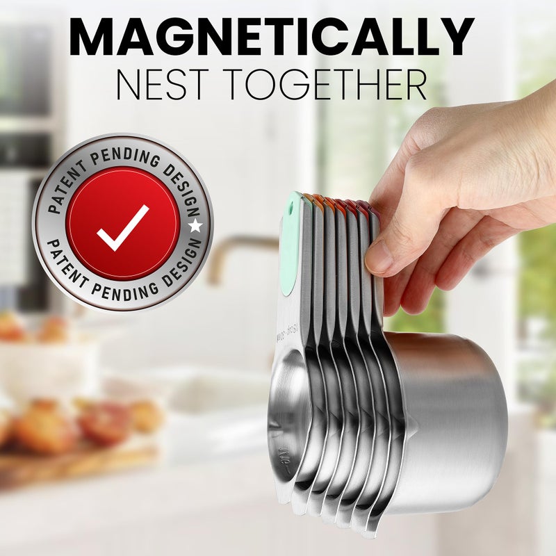 Spring Chef Magnetic Stainless Steel Measuring Cups, Patented, Kitchen Tools with Easy to Read Markings for Measuring Dry or Liquid Ingredients, Set of 7, Desert Sunset - Image 4