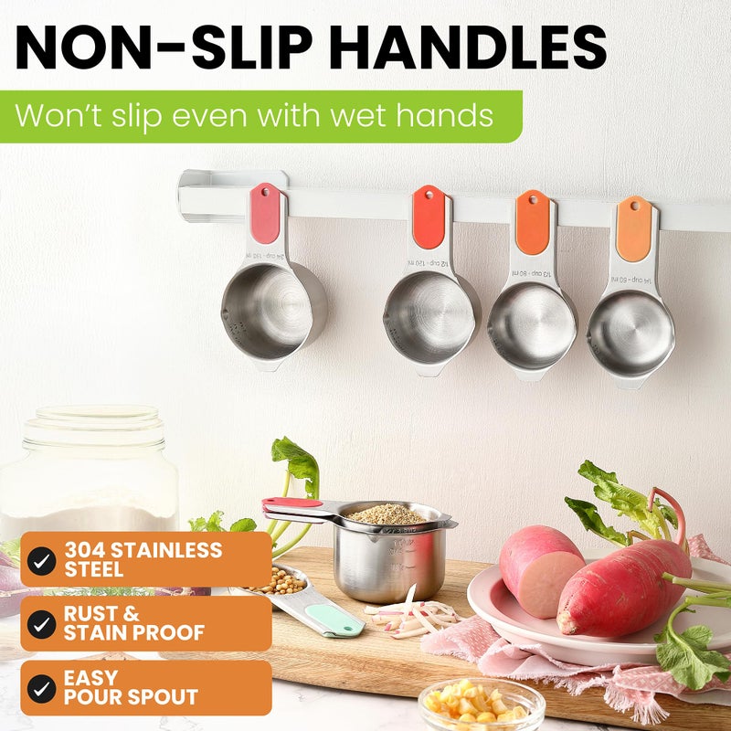 Spring Chef Magnetic Stainless Steel Measuring Cups, Patented, Kitchen Tools with Easy to Read Markings for Measuring Dry or Liquid Ingredients, Set of 7, Desert Sunset - Image 5