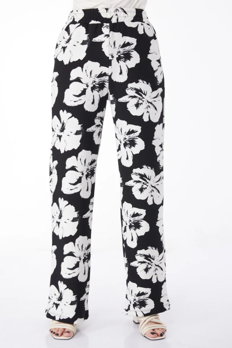 Tofisa Plain Cowl Collar Women's White Patterned Trousers - 25116