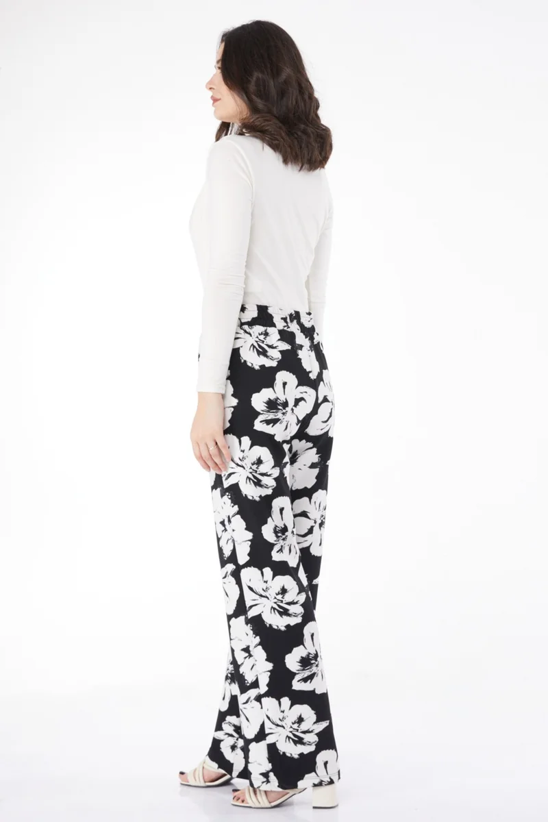 Tofisa Plain Cowl Collar Women's White Patterned Trousers - 25116