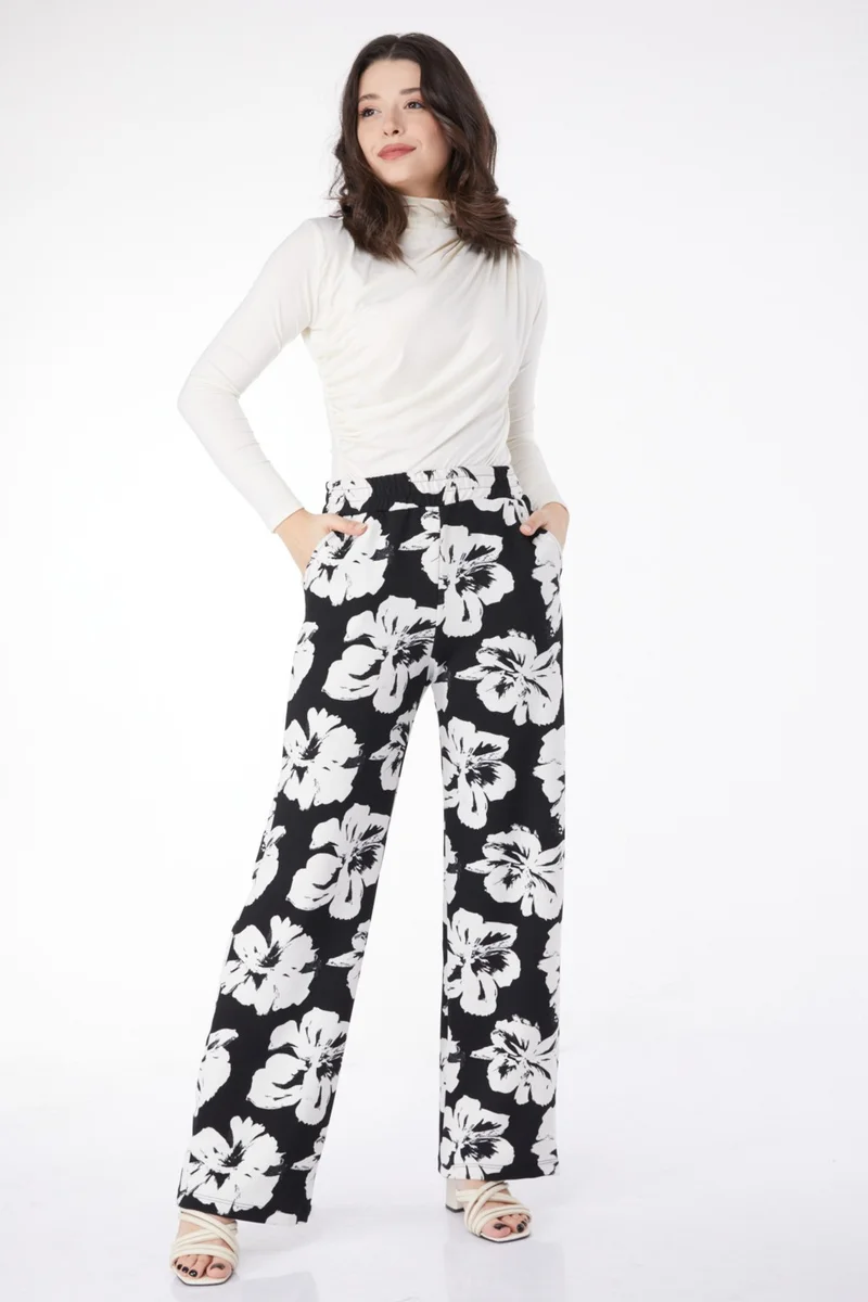 Tofisa Plain Cowl Collar Women's White Patterned Trousers - 25116
