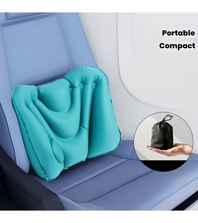 1pc Travel Lumbar Pillow Press Inflatable Back Support Pad Posture Corrector Small Portable For Airplane Seat Grey - Image 1