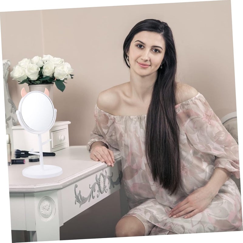 كلاراكو قطعة واحدة من طاولة مركزية إبداعية على شكل أذنين للنساء، مثالية لتنظيم أدوات التجميل، مع مرآة زينة دائرية دوارة، مناسبة للسفر، لون أبيض. - Image 3