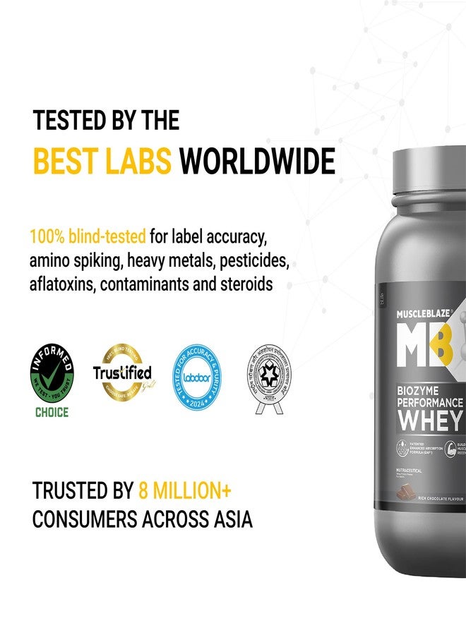 MuscleBlaze Biozyme Performance Whey Protein Powder, Rich Chocolate (1kg / 2.2lbs) | 25g Protein Per Scoop | Clinically Tested 50% Higher Protein Absorption - Image 4