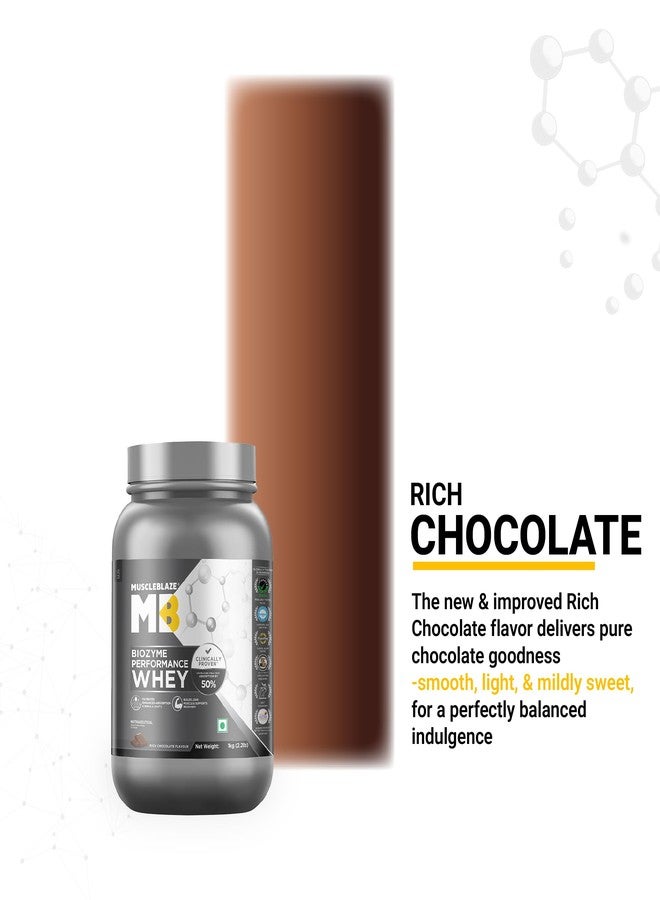 MuscleBlaze Biozyme Performance Whey Protein Powder, Rich Chocolate (1kg / 2.2lbs) | 25g Protein Per Scoop | Clinically Tested 50% Higher Protein Absorption - Image 3