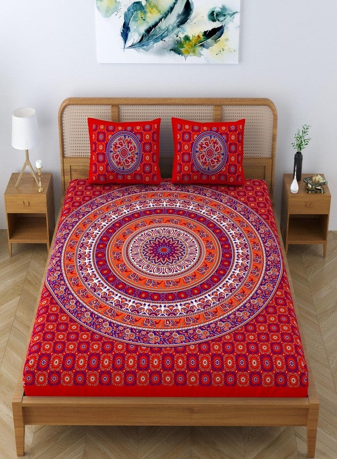 SheetKart Elephant Mandala 144 TC 100% Cotton Double King Size Bedsheet with 2 Pillow Covers, Red - Image 5