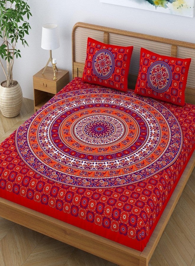 SheetKart Elephant Mandala 144 TC 100% Cotton Double King Size Bedsheet with 2 Pillow Covers, Red - Image 3