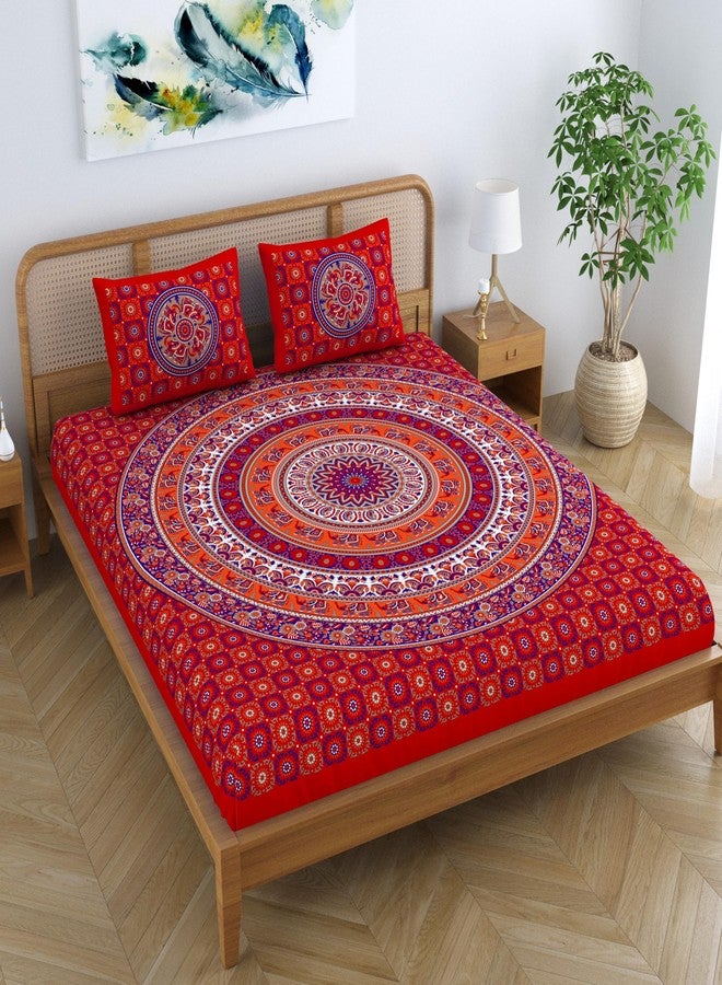 SheetKart Elephant Mandala 144 TC 100% Cotton Double King Size Bedsheet with 2 Pillow Covers, Red - Image 4