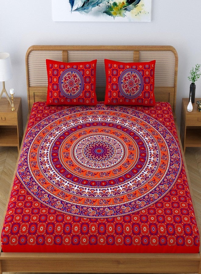 SheetKart Elephant Mandala 144 TC 100% Cotton Double King Size Bedsheet with 2 Pillow Covers, Red - Image 2