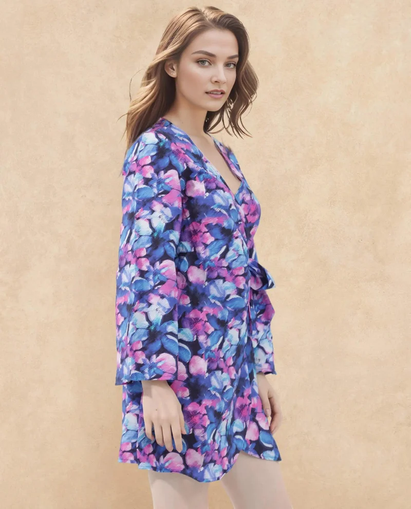 ريريزم Women's Floral Print Overlap Tie-Up Dress
