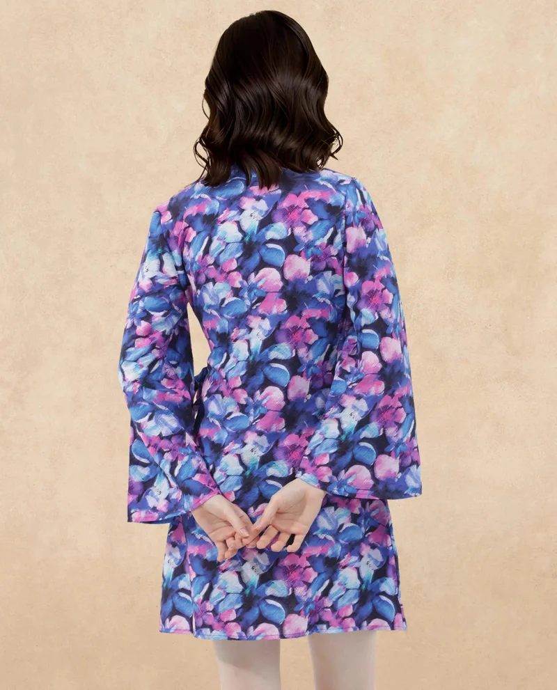 Rareism Women's Floral Print Overlap Tie-Up Dress