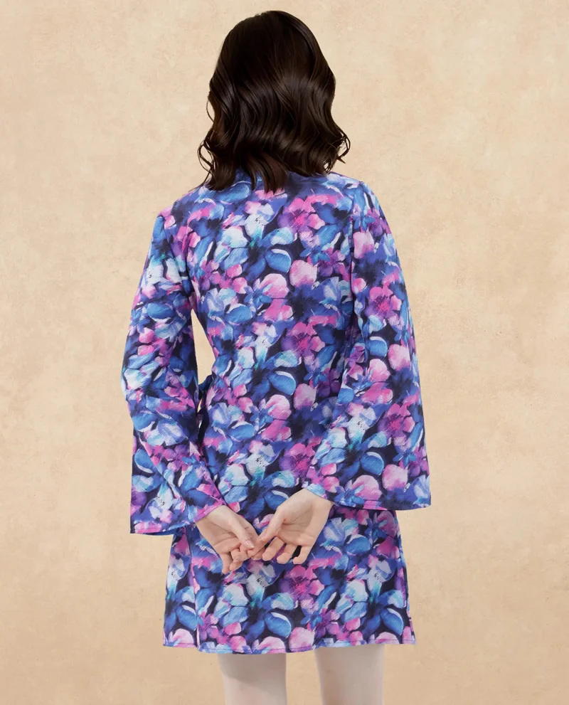 Rareism Women's Floral Print Overlap Tie-Up Dress