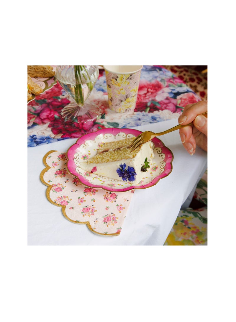 XiuWoo Vintage Floral Afternoon Tea Party Plates Disposable Tableware for Birthday, Garden Party, Baby Shower, Wedding, Anniversary Pack of 24 (17cm), Pink - Image 3