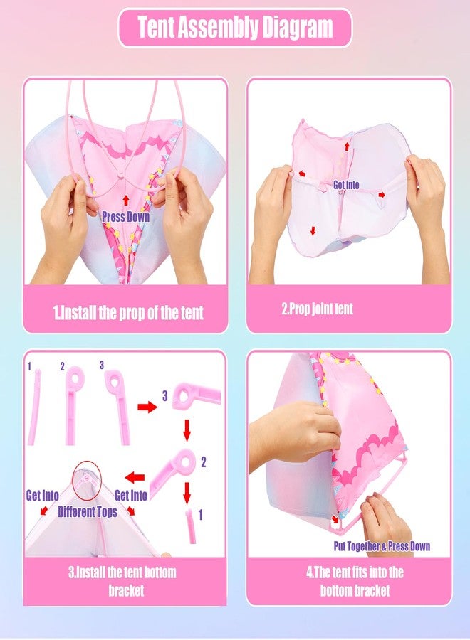 BARWA 35 Pcs Travel Camping Tent Set Include Doll Tent Casual Dress, Outfits, Campfire with Light, Telescope, Backpack, Placemat, Chair, Toy Dog Camping Playset for 11.5 Inch Girl Dolls for Kid - Image 3