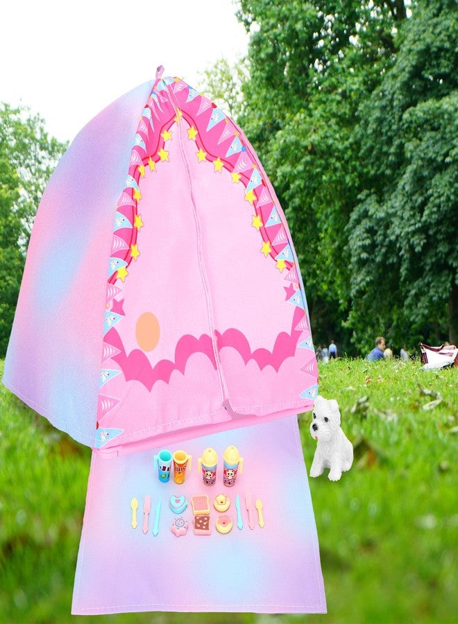 BARWA 35 Pcs Travel Camping Tent Set Include Doll Tent Casual Dress, Outfits, Campfire with Light, Telescope, Backpack, Placemat, Chair, Toy Dog Camping Playset for 11.5 Inch Girl Dolls for Kid - Image 5