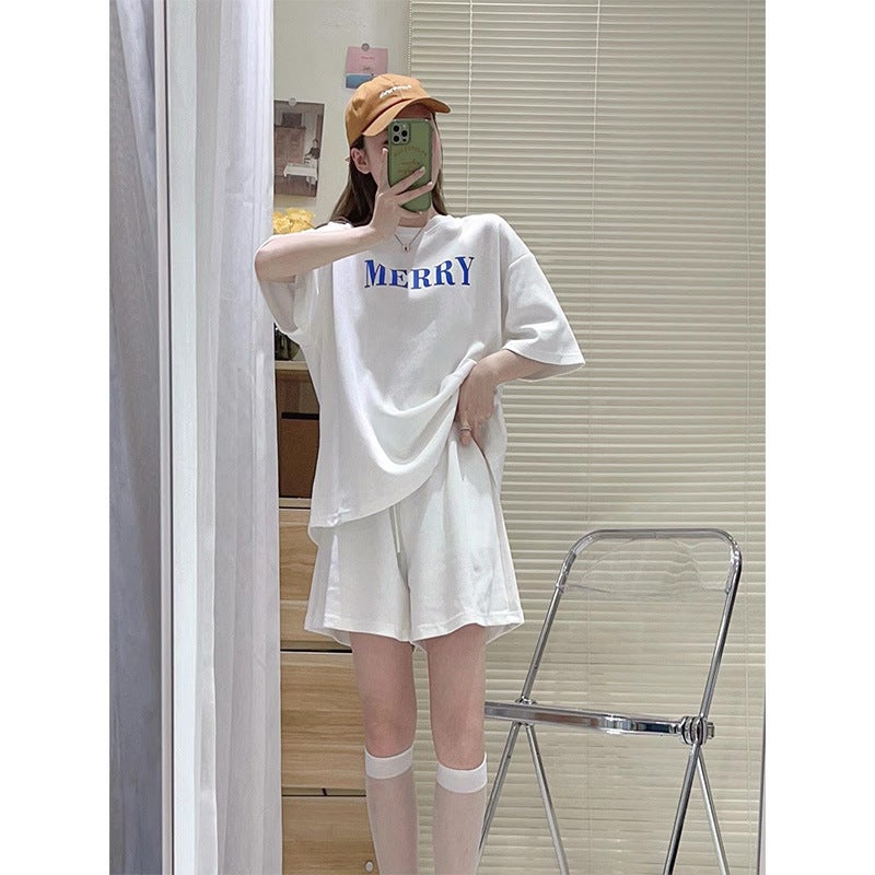 Cross-border suit Womens Short-sleeved T-shirt Loose Sports Wide-leg Shorts Salt Sweet Two-piece Summer Dress Grey  - Image 2