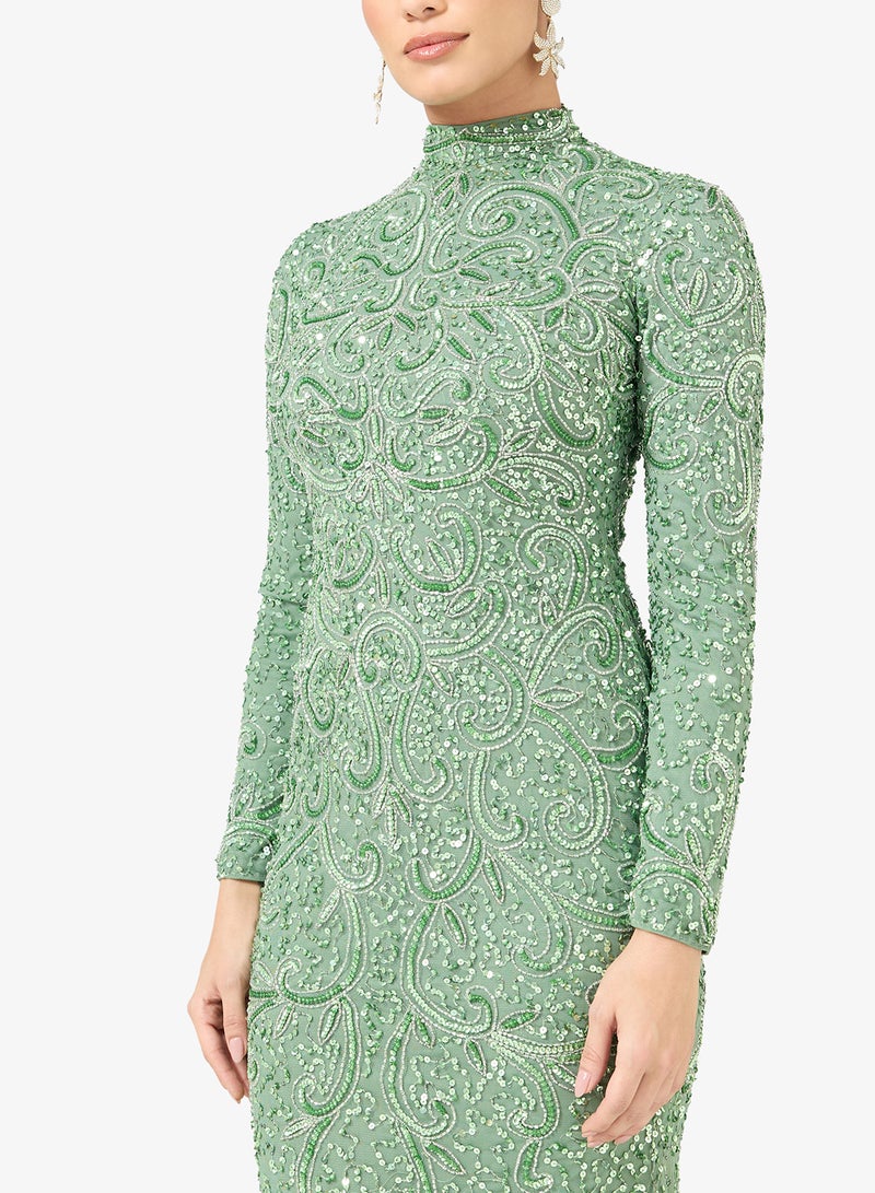 MARYISA Embellished Sequin Modest Long Sleeve Maxi Dress - Image 3