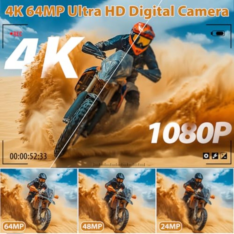 4K Digital Camera for YouTube vlogging, 64MP compact camera with WiFi, 3 180 flip screen, 18X digital zoom, pink aluminum body, includes 2 batteries 32GB microSD - Image 2