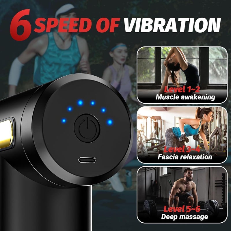 Mini Massage Gun, Electric Handheld Massage Gun Deep Tissue, 6 Speeds, USB-C Fast Charge, Button adjustment For Home Office Workout Muscle Massage Relax, The best gift for your family-Black - Image 2