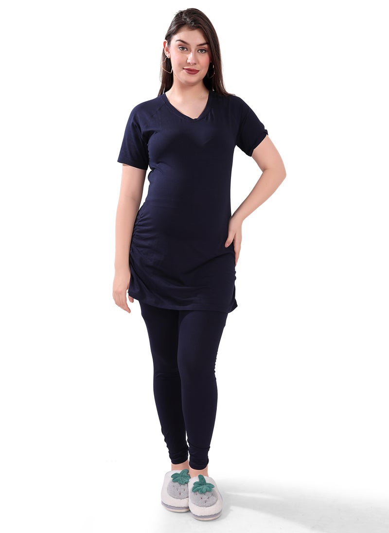 TUMMY TUMMY 2PC Set of Maternity T-shirt & High Waist Legging with Drawstring - Image 1
