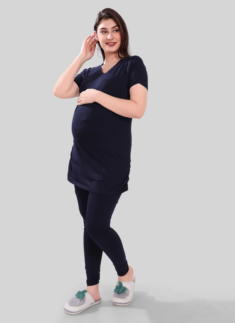 تامي م م ح طقم TUMMY مكون من قطعتين من تي شيرت للحمل وبنطلون ضيق عالي الخصر برباط