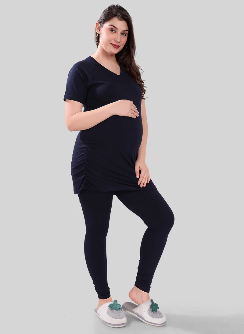 تامي م م ح طقم TUMMY مكون من قطعتين من تي شيرت للحمل وبنطلون ضيق عالي الخصر برباط