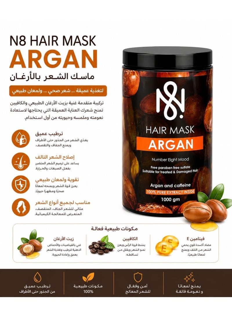 N8 Hair Mask Argan and Caffeine for Damaged Hair Repair 1000gm - Image 2