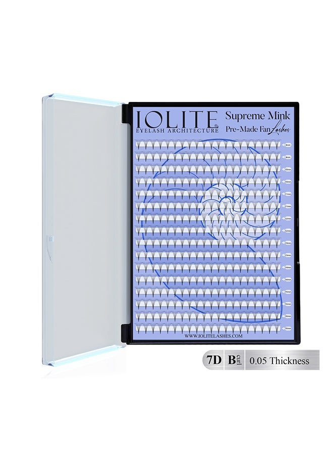 Iolite Eyelash Extensions -  7D Supreme Mink Pre-Made Fan Lash Extensions – B Curl, 0.5T Mix (8mm-16mm) | Fast Application | Premium Volume, Lightweight & Natural | Salon-Quality for Lash Artists ISMP7DB5T - 12MM - Image 1
