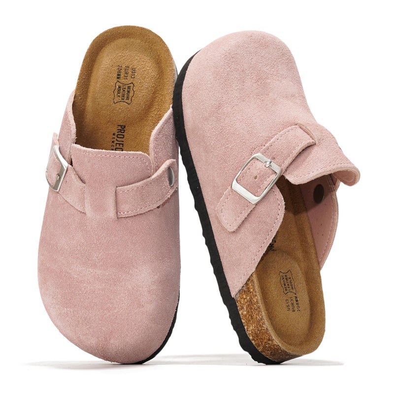 Project Cloud 100% Genuine Leather Kids Clogs with Natural Cork Footbed & Memory Foam Insole Arch Support Non-Slip Clogs for Kids Slippers Sandals for Boys & Girls Footwear(LittleBenton,LILASUEDE,12) - Image 1