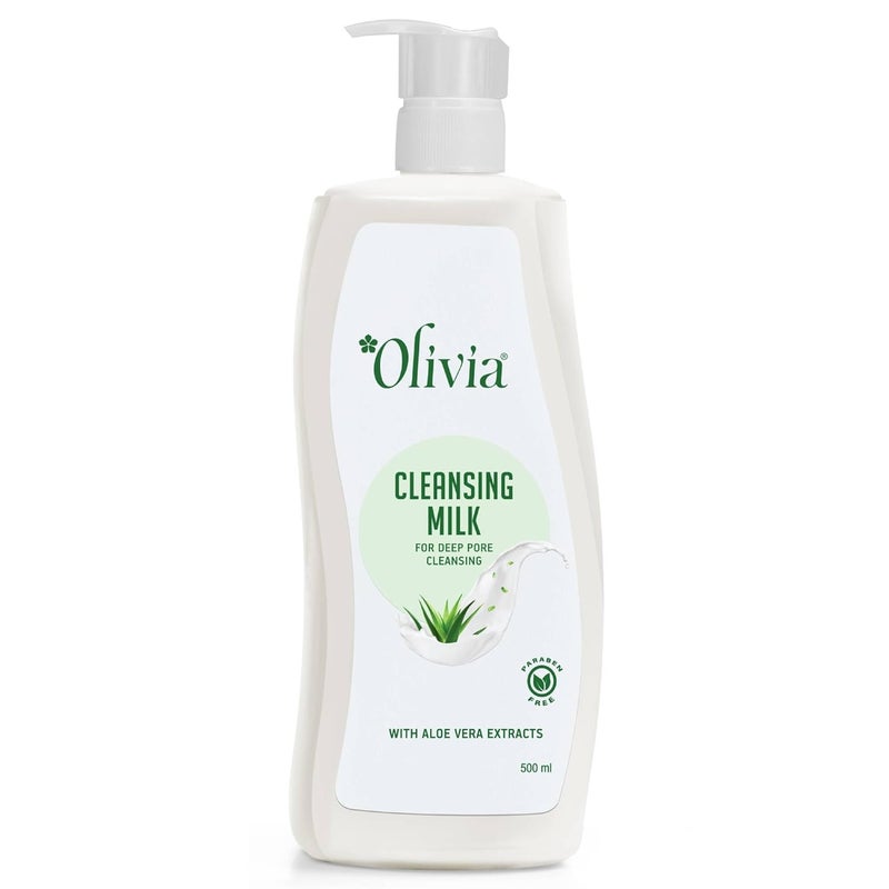 Olivia Cleansing Milk For Deep Pore Cleansing Removes Dirt Pollutants Effective Makeup Remover Moisturizing Cleanser with Aloe Vera Extracts For All Skin Types 500ml - Image 1