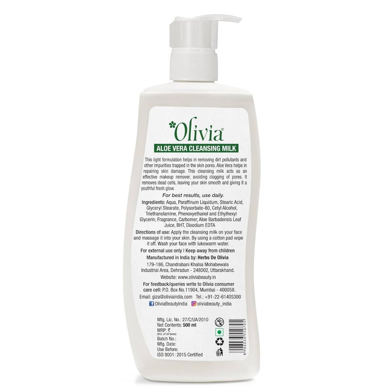 Olivia Cleansing Milk For Deep Pore Cleansing Removes Dirt Pollutants Effective Makeup Remover Moisturizing Cleanser with Aloe Vera Extracts For All Skin Types 500ml - Image 2