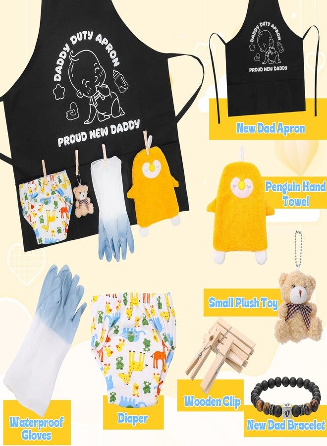 XLSXEXCL New Daddy Apron with Pockets, Dad to be Gag Gift, Baby Shower Gifts for Men, DADDY DUTY APRON, Bracelet, Hand Towels, Plush Toy Keychain, Diaper, Waterproof Gloves, 6pcs Wooden Clothespin - Image 4