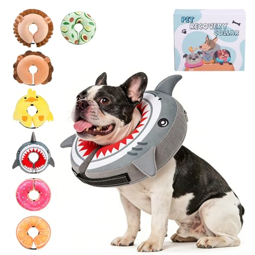 KOOLTAIL Inflatable Dog Cone Collar Soft Donut E Collar for Dogs After Surgery to Stop Licking Enhanced Alternative Blow Up Pet Neck Pillow Recovery Adjustable Cone for Dog Cat Upgrade SizeShark M - Image 1