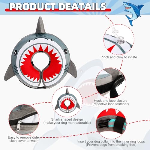 KOOLTAIL Inflatable Dog Cone Collar Soft Donut E Collar for Dogs After Surgery to Stop Licking Enhanced Alternative Blow Up Pet Neck Pillow Recovery Adjustable Cone for Dog Cat Upgrade SizeShark M - Image 3