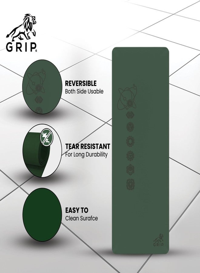 جريب بساط يوغا GRIP® | بساط تمارين | 24 × 72 بوصة | سمك 6 مم | تصميم الشاكرات السبع | مانع للانزلاق | للمنزل والنادي الرياضي | للرجال والنساء | اللون الأخضر - Image 5