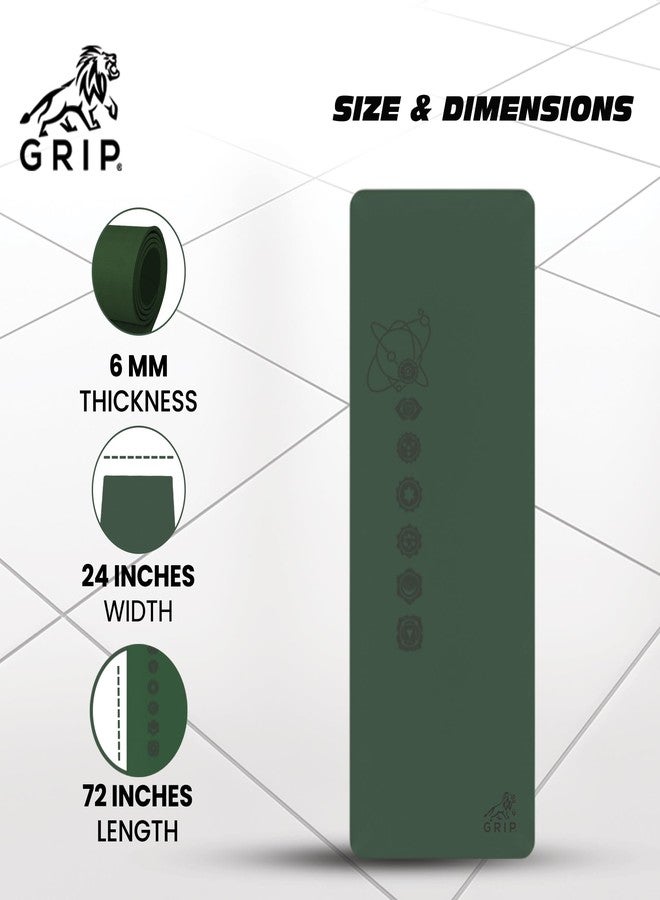 جريب بساط يوغا GRIP® | بساط تمارين | 24 × 72 بوصة | سمك 6 مم | تصميم الشاكرات السبع | مانع للانزلاق | للمنزل والنادي الرياضي | للرجال والنساء | اللون الأخضر - Image 3