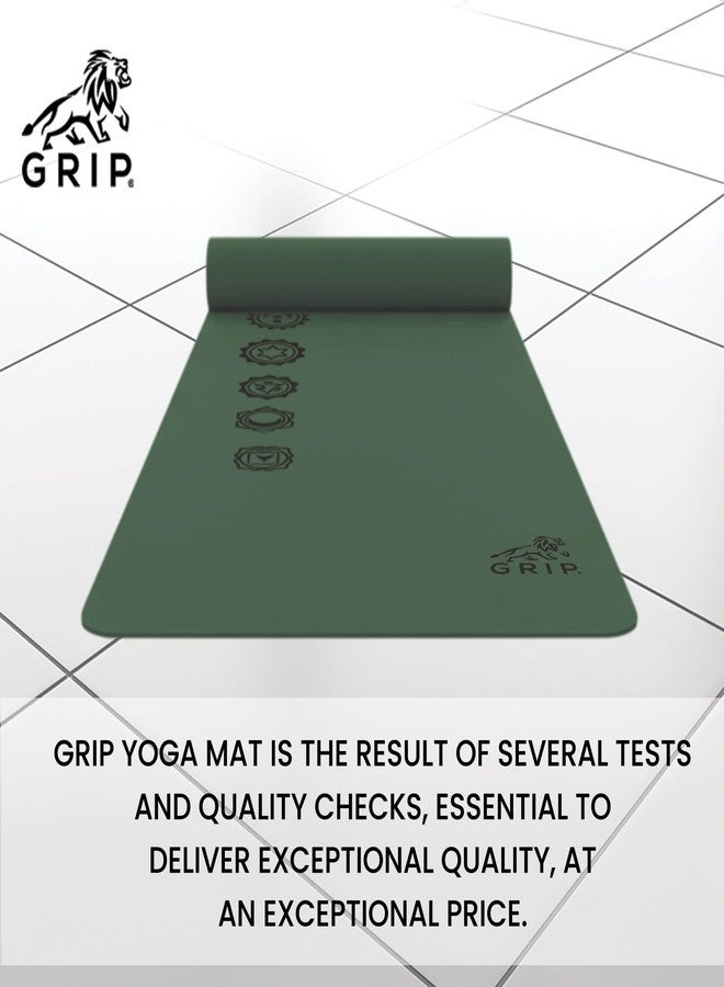جريب بساط يوغا GRIP® | بساط تمارين | 24 × 72 بوصة | سمك 6 مم | تصميم الشاكرات السبع | مانع للانزلاق | للمنزل والنادي الرياضي | للرجال والنساء | اللون الأخضر - Image 4