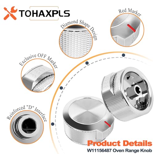 TOHAXPLS W11156487 W10823529 Oven Range Knob Replacement Compatible with Whirlpool KitchenAid Oven Stove Control Knobs 4 Pack - Image 3