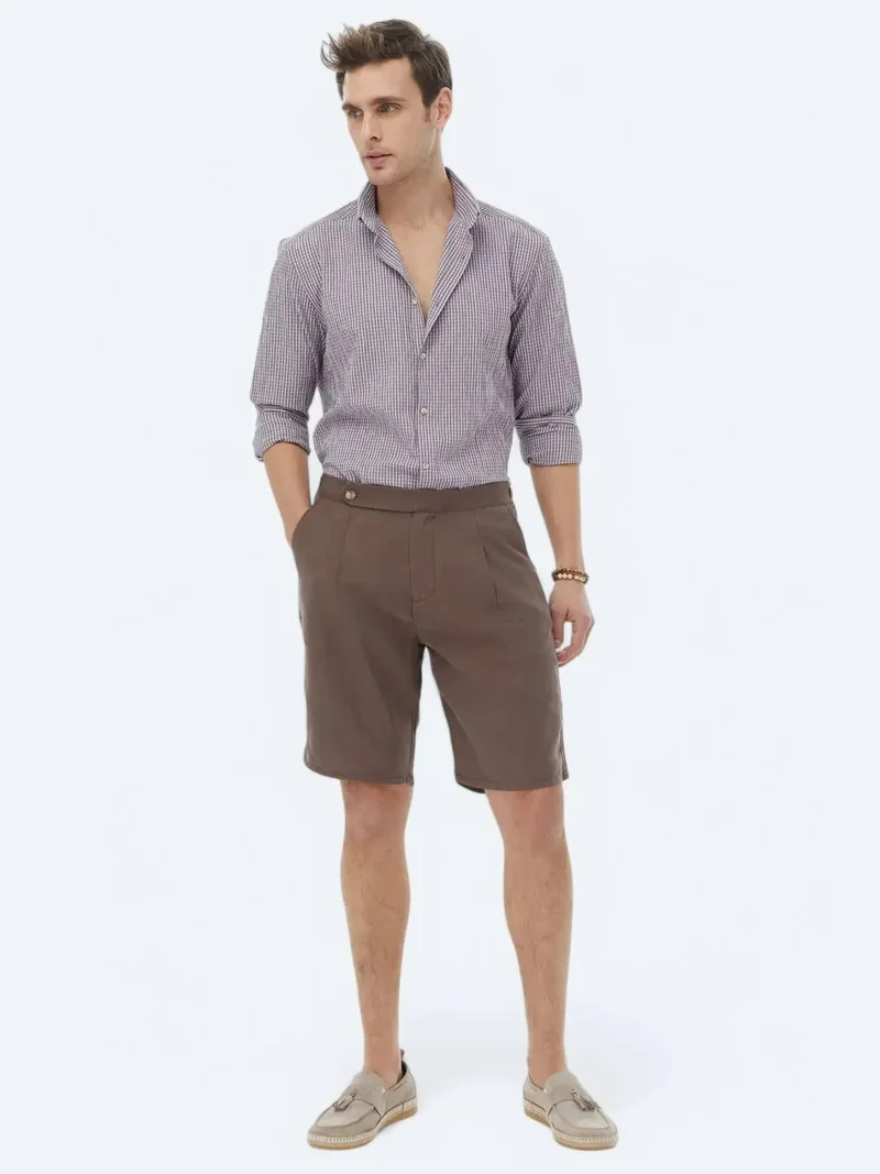 كيب شورت برمودا بني اللون بقصة جزرية كاجوال