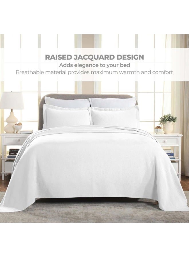 Superior Paisley Jacquard Matelassé Cotton Bedspread with Matching Shams, Twin, White - Image 4