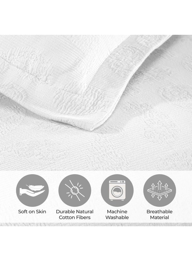 Superior Paisley Jacquard Matelassé Cotton Bedspread with Matching Shams, Twin, White - Image 3