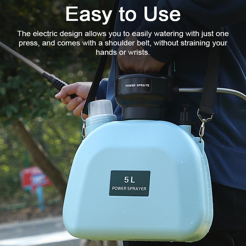 Electric Sprayer 5L Green: USB Rechargeable With Multiple Watering Modes - Easy to Use Shouldered Sprinkler for Home Gardening, Car Washing and Window Cleaning - Image 4