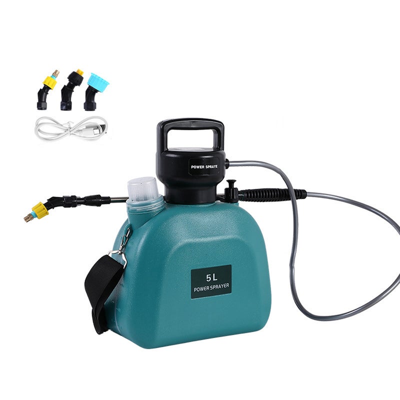 Electric Sprayer 5L Green: USB Rechargeable With Multiple Watering Modes - Easy to Use Shouldered Sprinkler for Home Gardening, Car Washing and Window Cleaning - Image 1