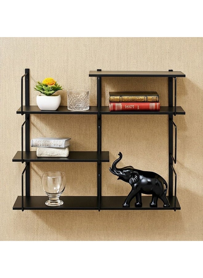 DANUBE HOME Eroll Black Wall Shelf for Living Room - Stylish Metal & Engineered Wood Design, Ideal for Home Decor & Storage - Size: W80 x D17.3 x H71.9 cm - Modern Furniture
