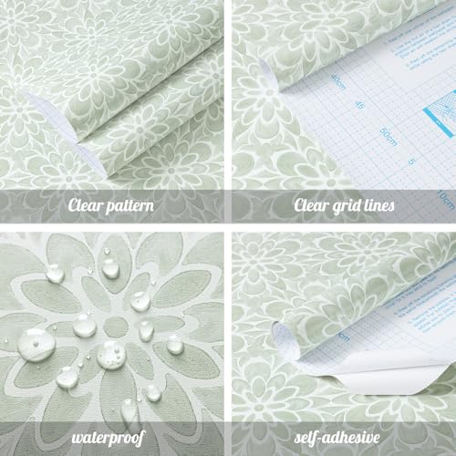EeeComing Green Peel and Stick Wallpaper Modern Contact Paper Boho Wall Paper Floral Removable Wallpaper for Bedroom Self Adhesive Roll for Countertop Cabinet Drawer Vinyl 118.1” x17.3” - Image 3